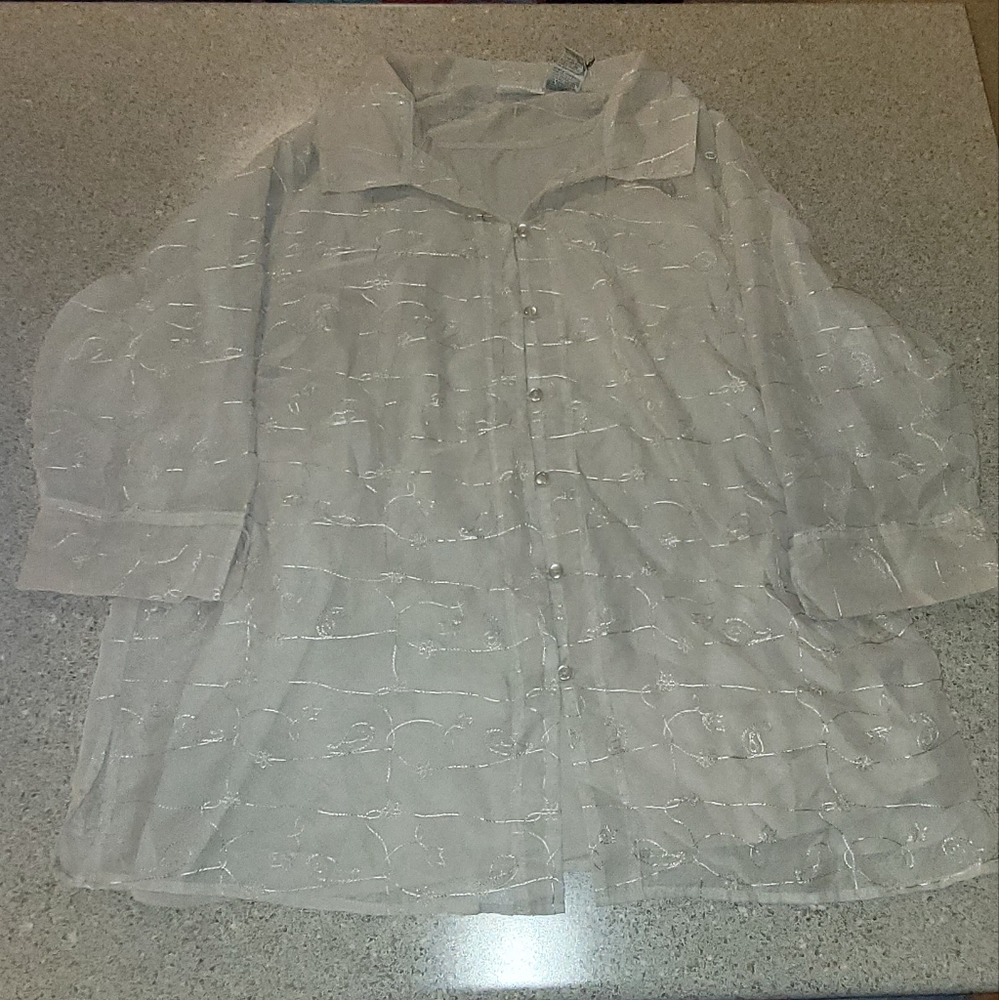 Sheer 3/4  Sleeve Tan Button Down With Matching Tank Top 18W/20W